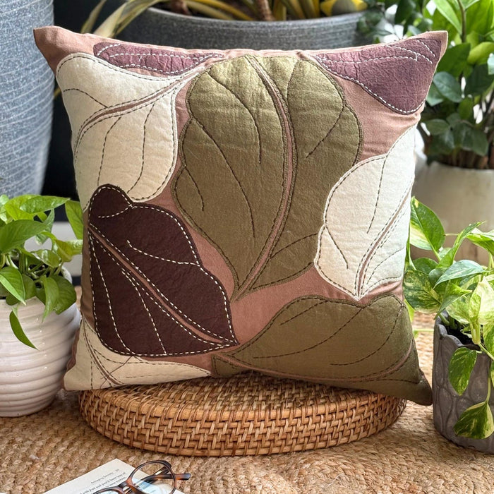 Brown Faux Suede Throw Pillow Cover - Leafy Collection