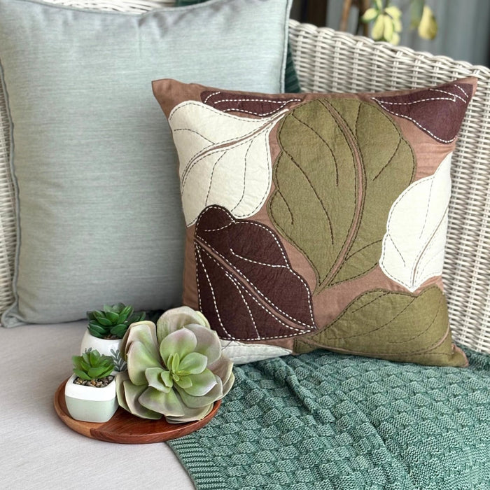 Brown Faux Suede Throw Pillow Cover - Leafy Collection