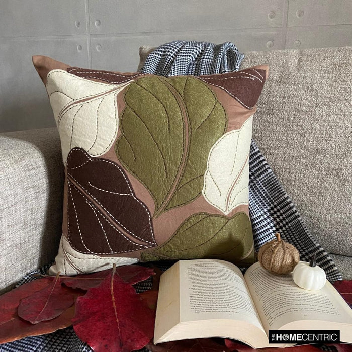 Brown Faux Suede Throw Pillow Cover - Leafy Collection