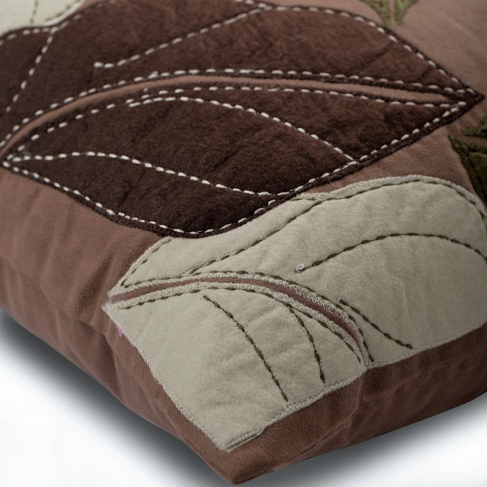 Brown Faux Suede Throw Pillow Cover - Leafy Collection