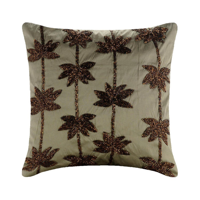 Brown Lotus Dreams - Sage Green Taffeta Decorative Euro Sham