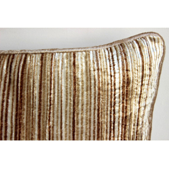 Brown Stripes - Beige Velvet Throw Pillow Cover