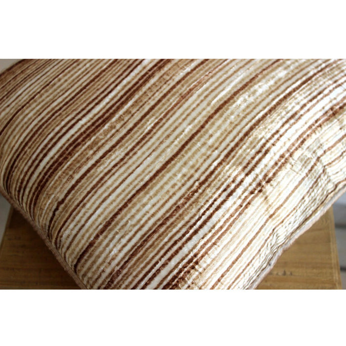 Brown Stripes - Beige Velvet Throw Pillow Cover