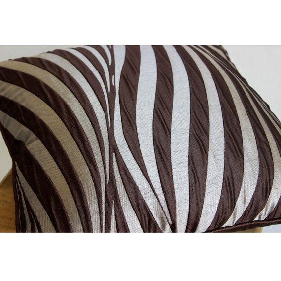 Brown Waves - Brown Jacquard Weave Throw Pillow Cover