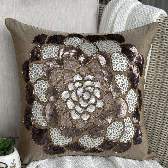 Brown Wildflower - Brown Art Silk Decorative Euro Sham