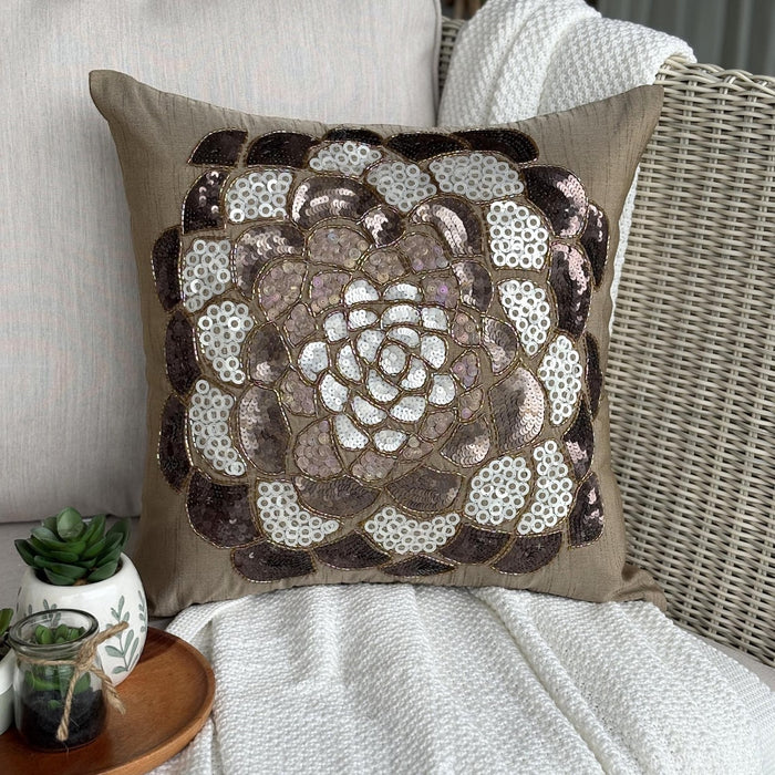 Brown Wildflower - Brown Art Silk Decorative Euro Sham