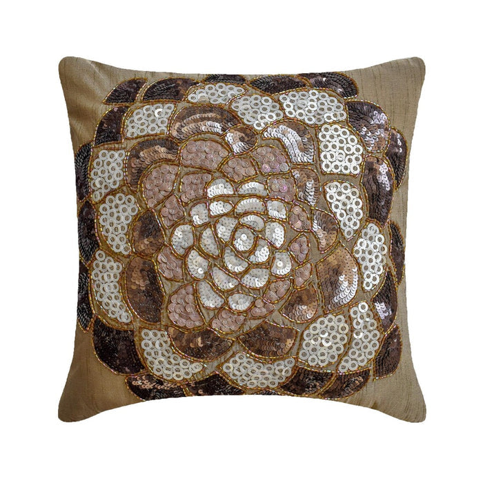 Brown Wildflower - Brown Art Silk Decorative Euro Sham