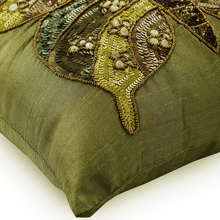 Butterfly Envy - Green Art Silk Throw Pillow Cover