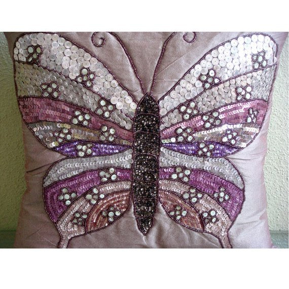 Butterfly Love - Pink Art Silk Throw Pillow Cover