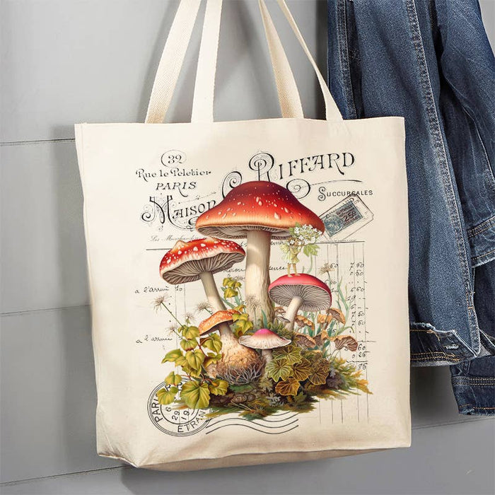 Canvas Tote Bag: Vintage French Amanita Muscaria Mushrooms