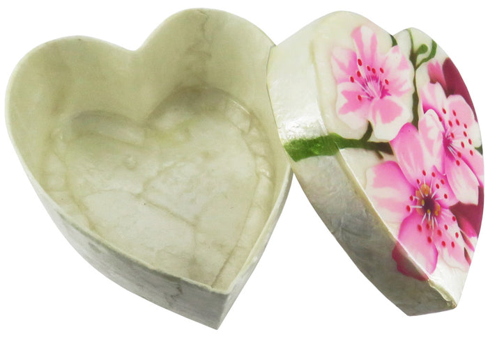 Capiz Shell Trinket Box, 3" Heart, Cherry Blossom