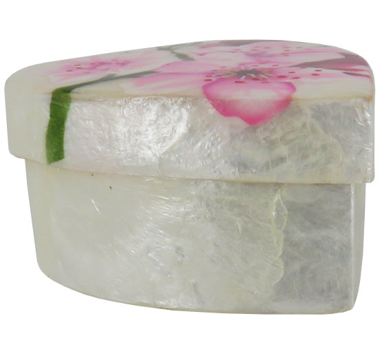 Capiz Shell Trinket Box, 3" Heart, Cherry Blossom
