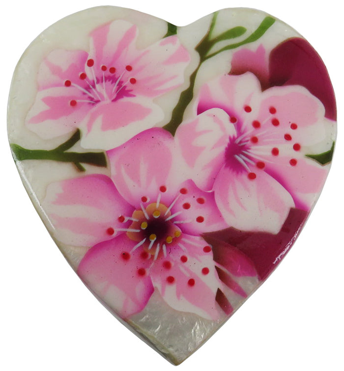 Capiz Shell Trinket Box, 3" Heart, Cherry Blossom