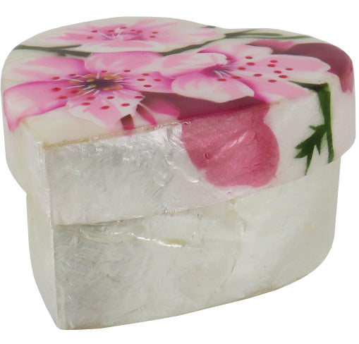 Capiz Shell Trinket Box, 3" Heart, Cherry Blossom