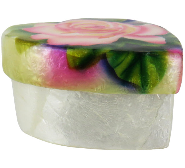 Capiz Shell Trinket Box, 3" Heart, Pink Rose