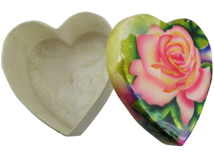 Capiz Shell Trinket Box, 3" Heart, Pink Rose