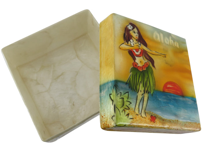 Capiz Shell Trinket Box, 3", Hula Dancer