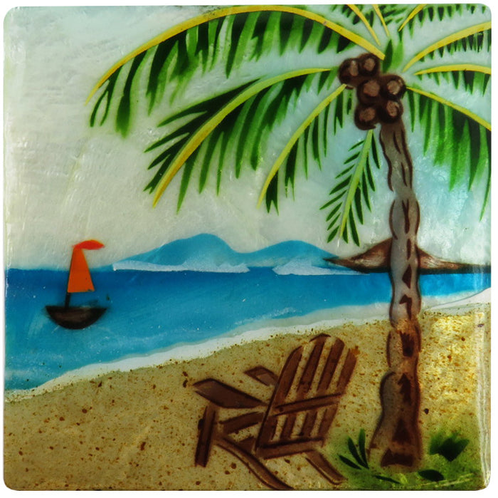 Capiz Shell Trinket Box, 3", Palm Tree / Beach