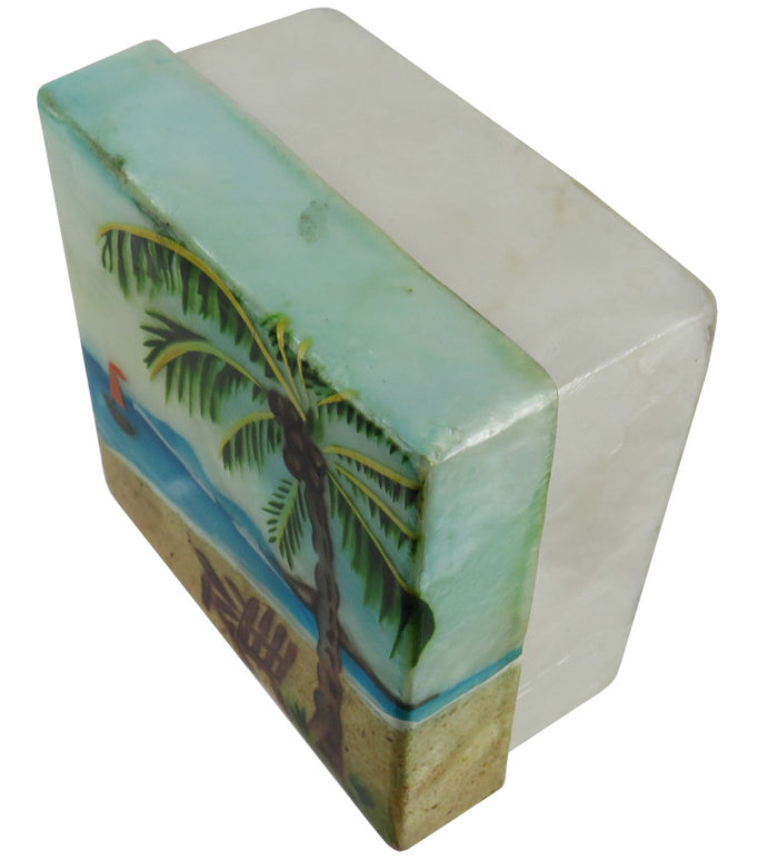 Capiz Shell Trinket Box, 3", Palm Tree / Beach