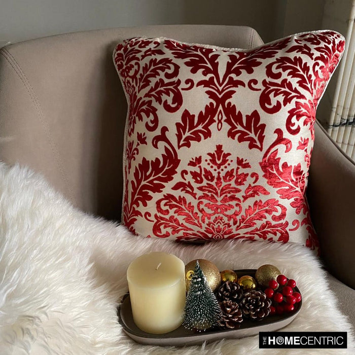 Cayenne Red Damask - Cayenne Red Burnout Velvet Decorative Euro Sham