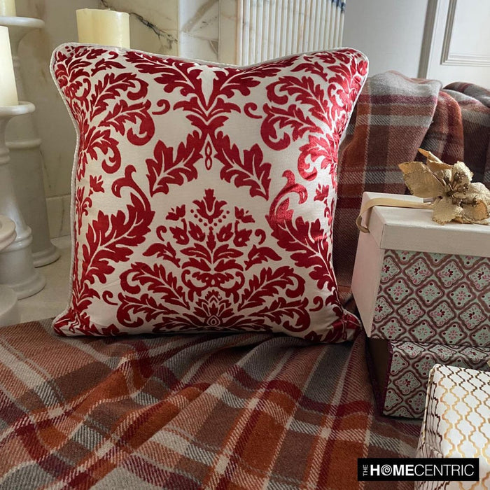 Cayenne Red Damask - Cayenne Red Burnout Velvet Throw Pillow Cover