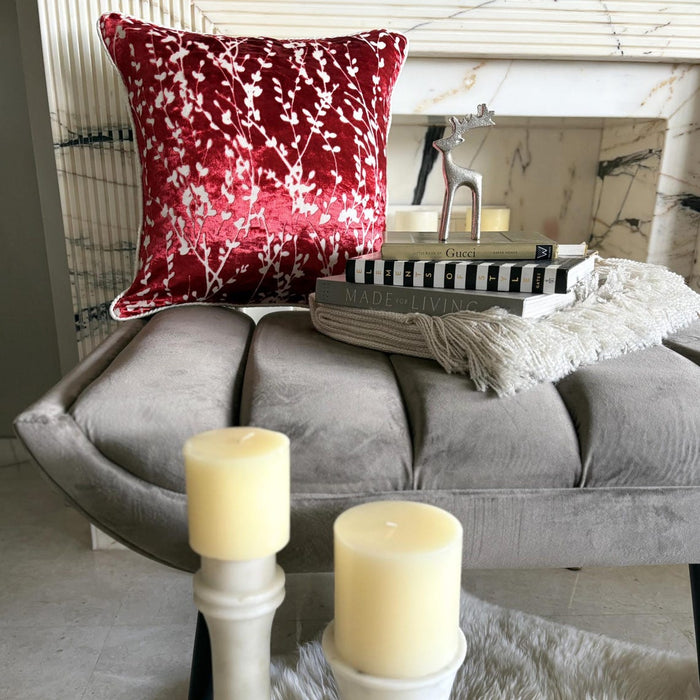 Cayenne Red Drops - Cayenne Red Burnout Velvet Throw Pillow Cover