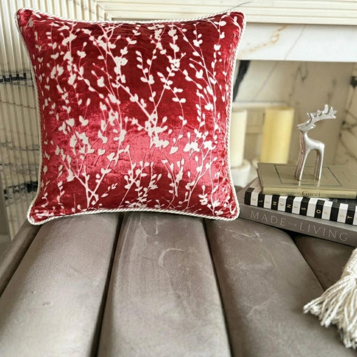 Cayenne Red Drops - Cayenne Red Burnout Velvet Throw Pillow Cover