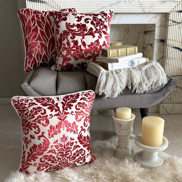 Cayenne Red Drops - Cayenne Red Burnout Velvet Throw Pillow Cover