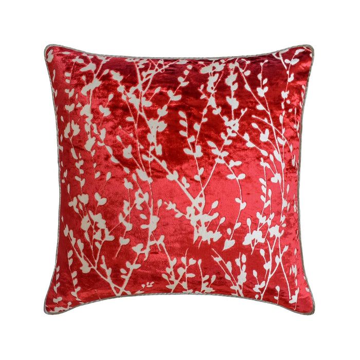 Cayenne Red Drops - Cayenne Red Burnout Velvet Throw Pillow Cover