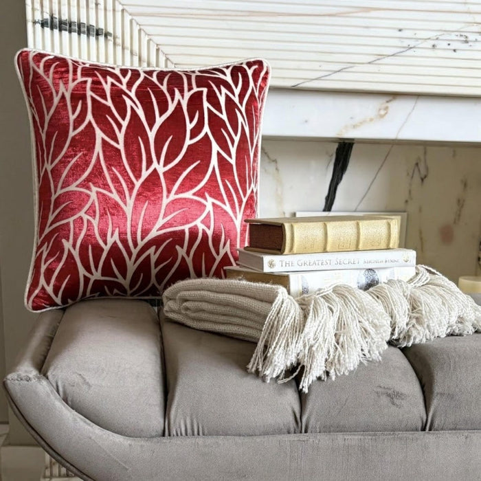 Cayenne Red Florals - Cayenne Red Burnout Velvet Decorative Euro Sham