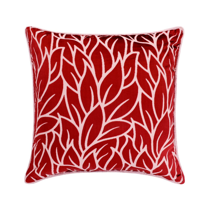 Cayenne Red Florals - Cayenne Red Burnout Velvet Decorative Euro Sham