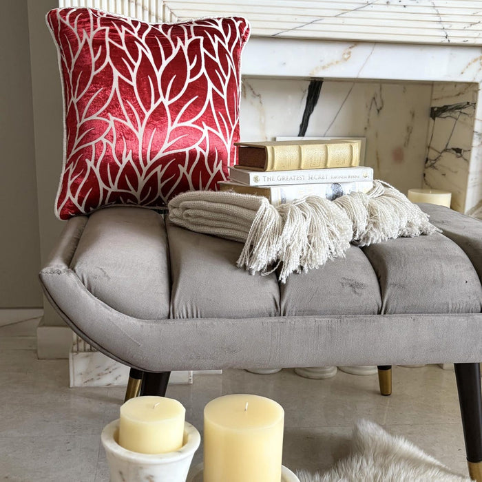 Cayenne Red Leaves - Cayenne Red Burnout Velvet Decorative Euro Sham