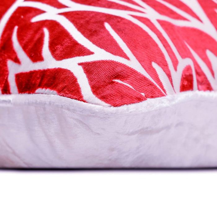 Cayenne Red Leaves - Cayenne Red Burnout Velvet Decorative Euro Sham