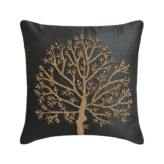 Celebrated Tree - Black Art Silk Decorative Euro Sham