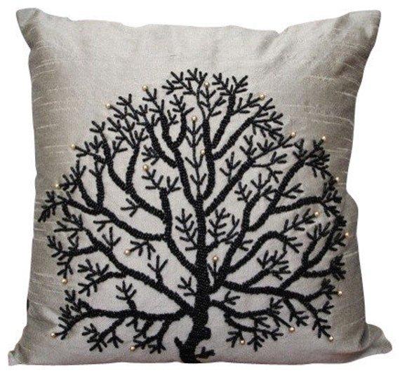 Celebrated Tree - Black Art Silk Decorative Euro Sham