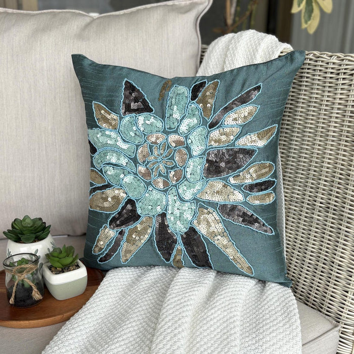 Centerpiece - Teal Blue Art Silk Decorative Euro Sham