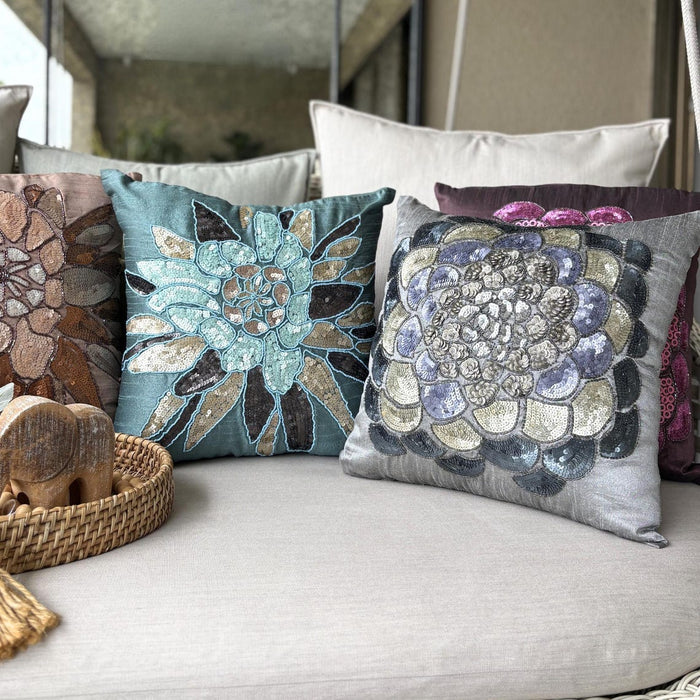 Centerpiece - Teal Blue Art Silk Decorative Euro Sham