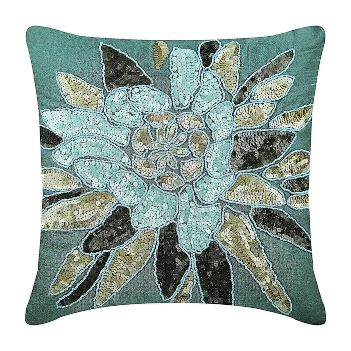 Centerpiece - Teal Blue Art Silk Decorative Euro Sham