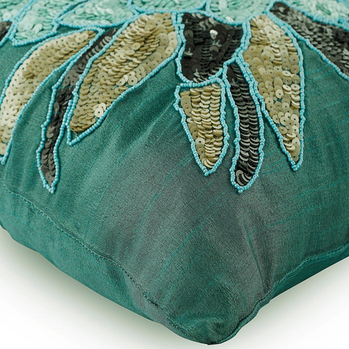 Centerpiece - Teal Blue Art Silk Decorative Euro Sham