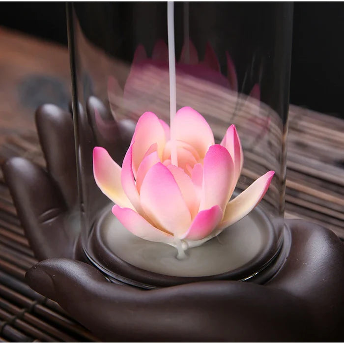 Ceramic Open Hand Waterfall Incense Burner