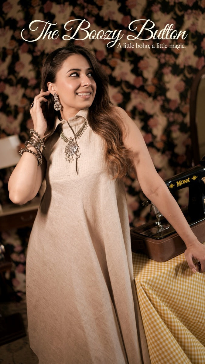 Chand Bibi Light Pink Linen Dress