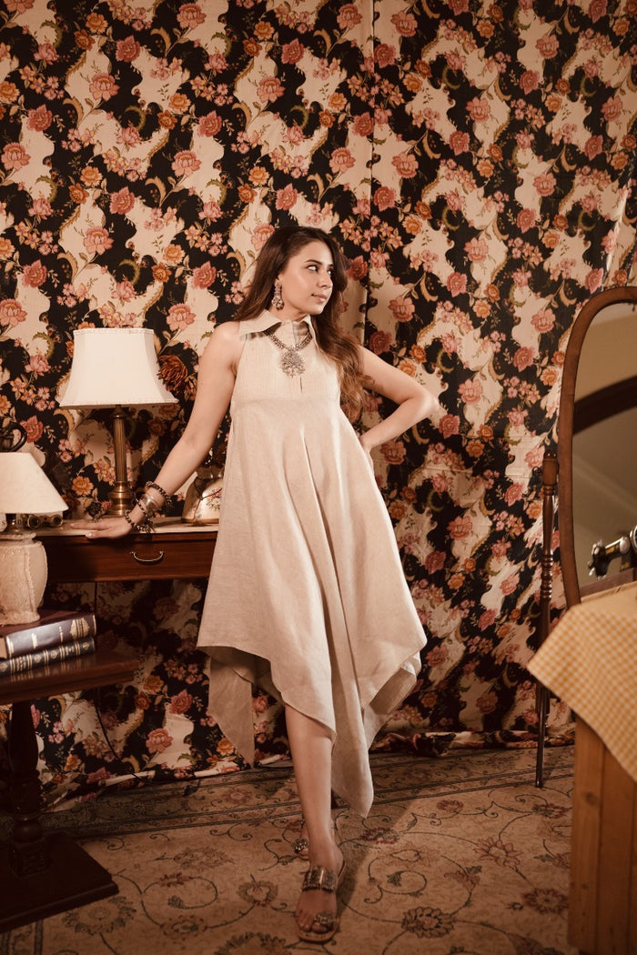 Chand Bibi Light Pink Linen Dress