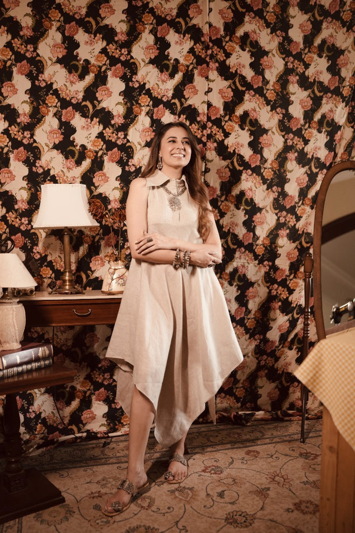 Chand Bibi Light Pink Linen Dress