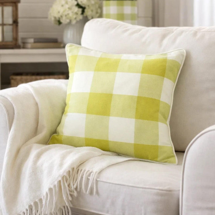 Chartreuse Plaid - Chartreuse Buffalo Checks Throw Pillow Cover