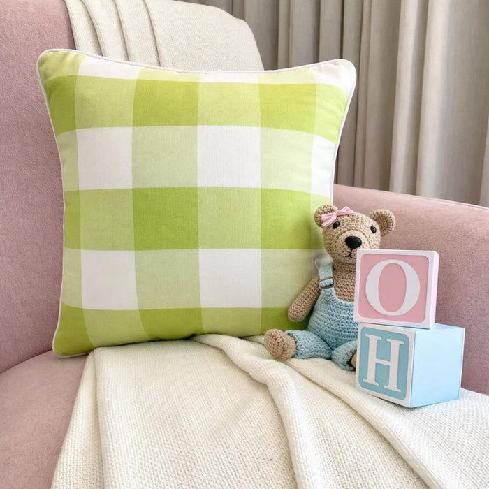 Chartreuse Plaid - Chartreuse Buffalo Checks Throw Pillow Cover