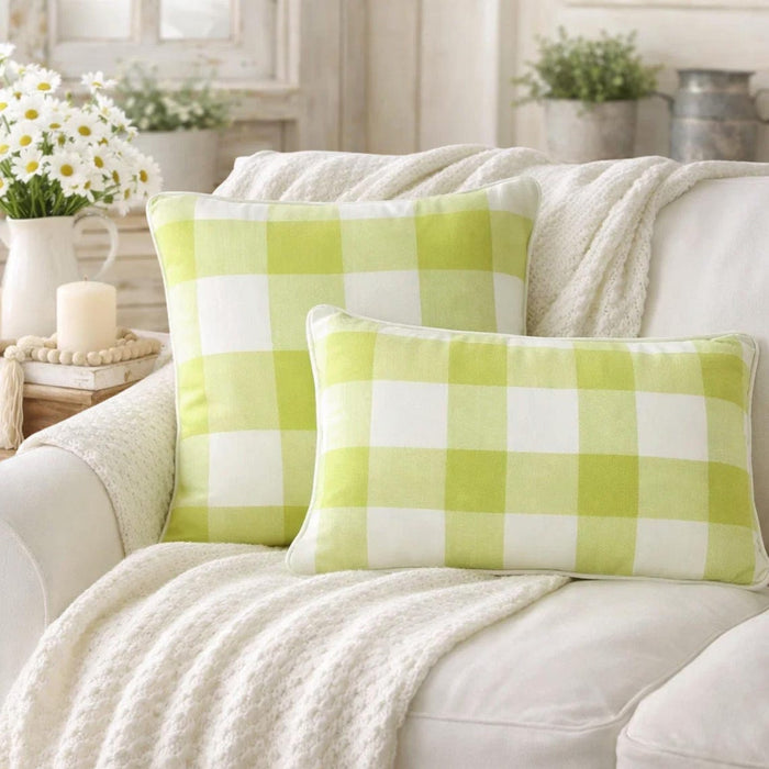Chartreuse Plaid - Chartreuse Buffalo Checks Throw Pillow Cover