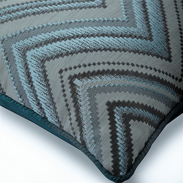 Chevron Blues - Blue Jacquard Silk Throw Pillow Cover