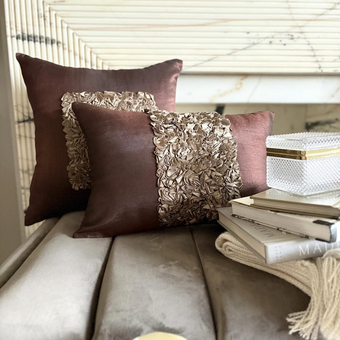 Chocolate Cream - Art Silk Chocolate Brown Decorative Lumbar Pillow Cover