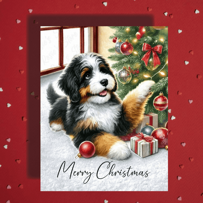 Christmas Greeting Card, Bernedoodle Dog Lover: Merry Christmas