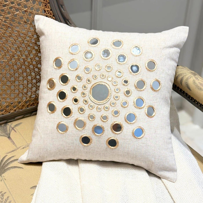 Circle Of Life - Beige Cotton Linen Throw Pillow Cover